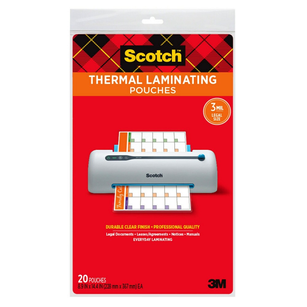 Scotch Thermal Laminating Pouches  Legal Size  8.5 in x14 in  20 Pouches 22 Pack 