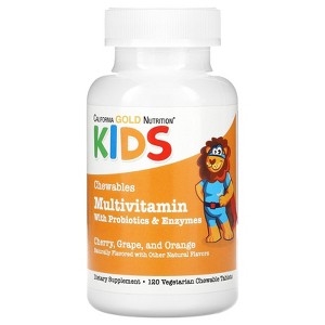 California Gold Nutrition Chewable Multivitamins with Probiotics & Enzymes for Children, Assorted Fruit, 120 Vegetarian Tablets - 1 of 3