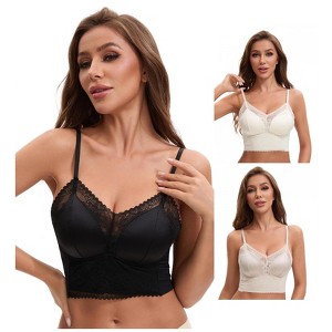 INSPIRE CHIC Women's 3 Packs Lace Wave Trim Adjustable Spaghetti Strap Built-in Bra Cropped Camisoles - 1 of 4