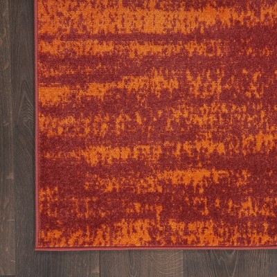Red Abstract Synthetic Reversible Washable 4' x 6' Rug