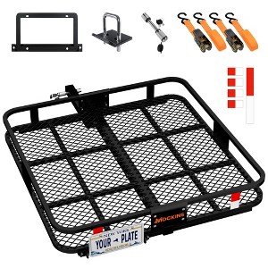 Mockins 40"x40"x6" Square Trailer Hitch Rack with License Plate Bracket, Stabilizer, Hitch Lock and Straps- Black - 1 of 4