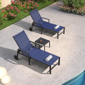 PURPLE LEAF Outdoor Chaise Lounge with Wheels for Outside 2 Pieces Aluminum Patio Lounge Chair with 5 Adjustable Position Recliner Side Table Included - 1 of 4