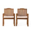 GDFStudio Cayo Outdoor Acacia Wood Dining Chairs with Cushion (Set of 2), Teak/Cream - 2 of 4