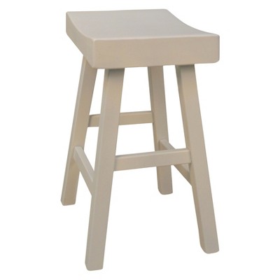 Antique White Wood Saddle Style Backless Counter Stool