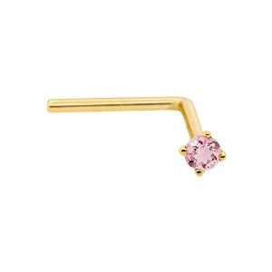 Jewelry Avalanche 22G 14K Gold L-shape Nose Stud with Pink Tourmaline Gemstone - 1 of 2