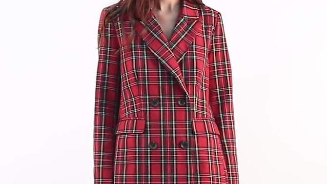 Allegra K Women's Casual Fit Notched Lapel Double Breasted Plaid Formal Blazer, 2 of 8, play video