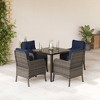 vidaXL Poly Rattan Patio Dining Set - 5 Piece Outdoor Furniture with Cushions, Tempered Glass Tabletop, Steel Frame - Gray/Navy Blue - 2 of 4