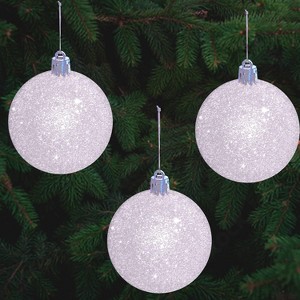 4E's Novelty 18 Pack White Snowball Christmas Ornaments 2.36"/60mm | Glitter Iridescent Shatterproof Balls for Tree Decorations, Winter Holiday Decor - 1 of 4