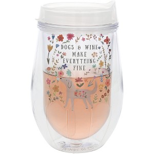 Pavilion Gift Company - Dogs - 12 oz Acrylic Stemless Wine Glass with Lid - Drinkware - 1 of 4