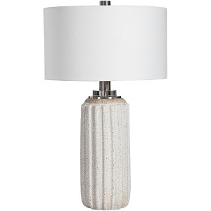 Uttermost Farmhouse Table Lamp 29" Tall Cream Beige Crackle Glaze Ceramic White Linen Fabric Drum Shade Living Room Bedroom House - 1 of 1
