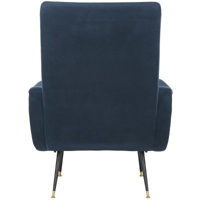 Transitional Navy Velvet Accent Chair with Gold Cap Legs, 29"W