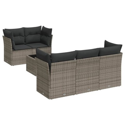 vidaXL Patio Sofa Set with Cushions Outdoor Furniture 6 Piece Poly Rattan - Gray