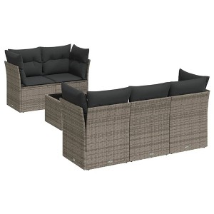 vidaXL Patio Sofa Set with Cushions Outdoor Furniture 6 Piece Poly Rattan - Gray - 1 of 4