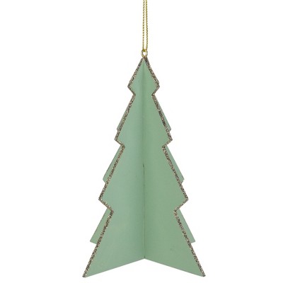 Northlight 5.25" Light Green 3D Tree With Silver Glitter Wooden Christmas Ornament