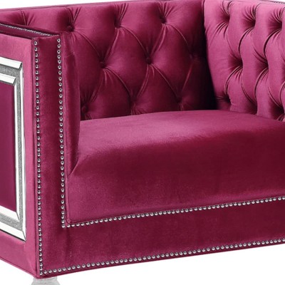 Heibero Red Velvet and Wood Accent Chair