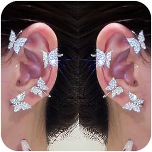 Butterfly Ear Cuffs for Women - No Piercing Clip On Ear Wraps with Rhinestones, Hypoallergenic Ear Jewelry - 1 of 4