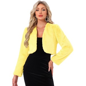 Allegra K Women's Cropped Open Front Collarless Long Sleeve Faux Fur Jacket - 1 of 4