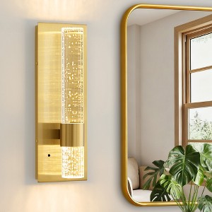 POWLIG 13.7" Gold Modern Wall Sconce with Crystal Bubble Tube, Elegant Glam Bathroom or Entryway Light - 1 of 4