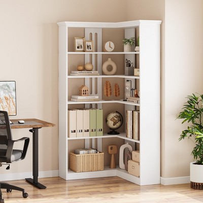 Corner bookshelf in home office corner
