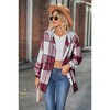 Women Long Sleeve Hooded Shirts Plaid Button Down Shirt Jacket - 2 of 4