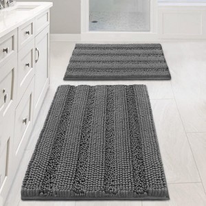 Attop Bathroom Rugs, Bath Mat Set of 2 Extra Thick Chenille Striped Pattern Shaggy Bath Rugs for Bath Room - 1 of 4