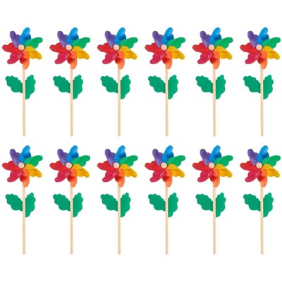 Blue Panda 12 Pack Multicolored Rainbow Pinwheels for Yard Art, Party, Outdoor, Garden Decoration, 4.5 x 11.2 x 2.1 Inches