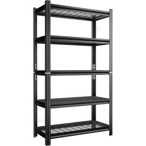 PDTEND 5-Tier Utility Storage Shelving Unit, Adjustable Height Heavy-Duty Metal Rack, Black Organizer for Garage, Kitchen, Storage Room, or Gym - 1 of 4