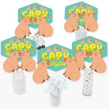 Big Dot of Happiness Capy Birthday - Capybara Party Centerpiece Sticks - Table Toppers - Set of 15