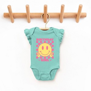 The Juniper Shop Birthday Girl Checkered Baby Flutter Sleeve Bodysuit - 1 of 3