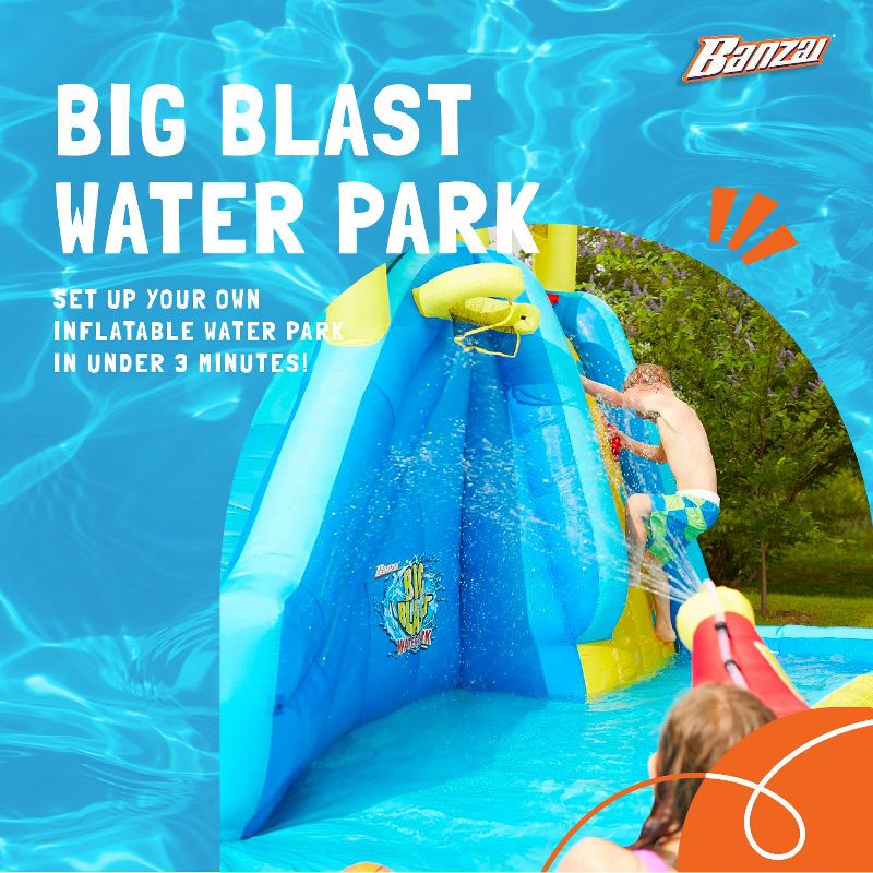 Banzai Big Blast Water Park Inflatable Outdoor Playground w/ Blasting Cannon, Climbing Wall, Slide, & Splash Pool w/Built-In Basketball Hoop & Ball, 2 of 7