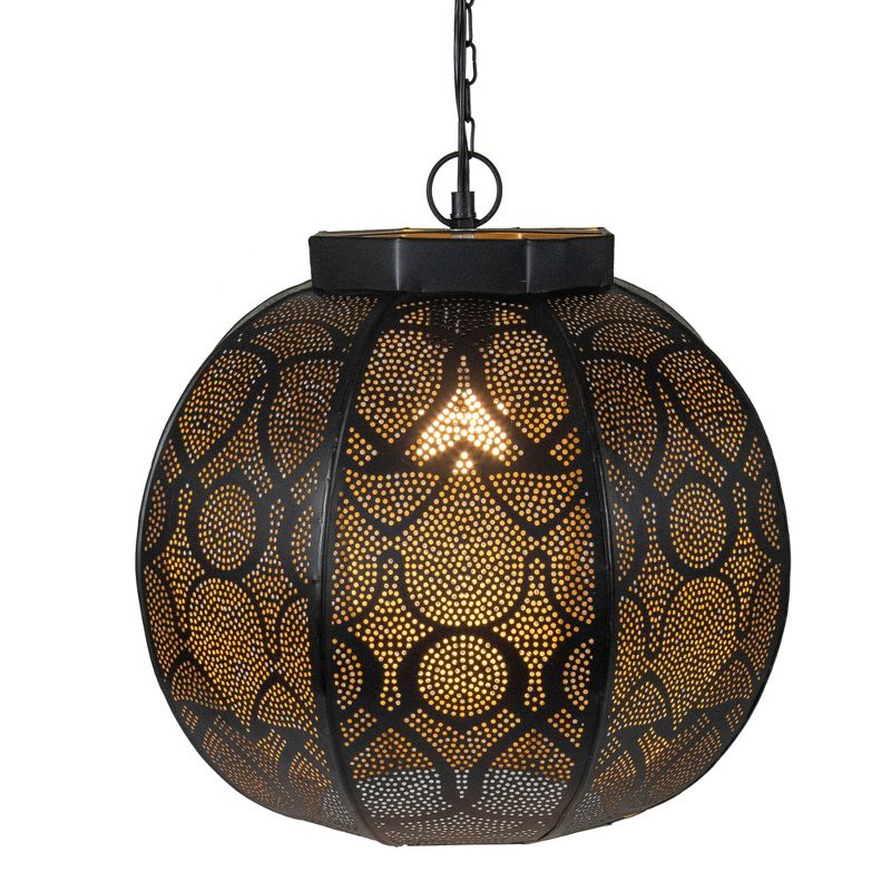 Northlight 14.5" Black and Gold Moroccan Style Hanging Lantern Ceiling Light Fixture, 1 of 5