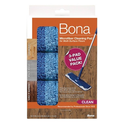 Bona Cleaning Products Reusable Mop Refill Multi Surface Microfiber Cleaning &#38; Mopping Pads Value Pack - Unscented - 3ct