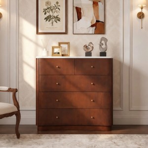 Christopher Knight Home Perrin 39" Wooden Dresser with 5 Drawers, Sculpted  Concave Fronts and Rounded Corners, Dark Brown : Target