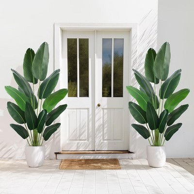 Wikineon Artificial Bird of Paradise Plant 6 Ft Tall Fake Banana Leaf Plant for Indoors and Outdoors,Faux Palm Tree with Plastic Pot for Office