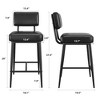 26" Counter Height Bar Stools Set of 2 - Faux Leather Upholstered with Back & Metal Legs for Kitchen Island & Home Bars - 2 of 4