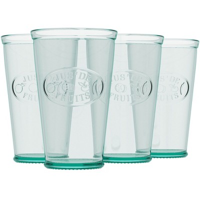 Amici Home Jus de Fruits Tumbler - Set of 4 Rustic French Embossed Glasses, 11 Oz. Recycled Green-Tinted - Lead-Free, BPA Free, Dishwasher Safe