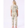 INSPIRE CHIC Women's Longewear Button Up Tencel Floral Ink Wash Pattern Short Sleeve Notched Collar Pants Set with Pockets - 4 of 4