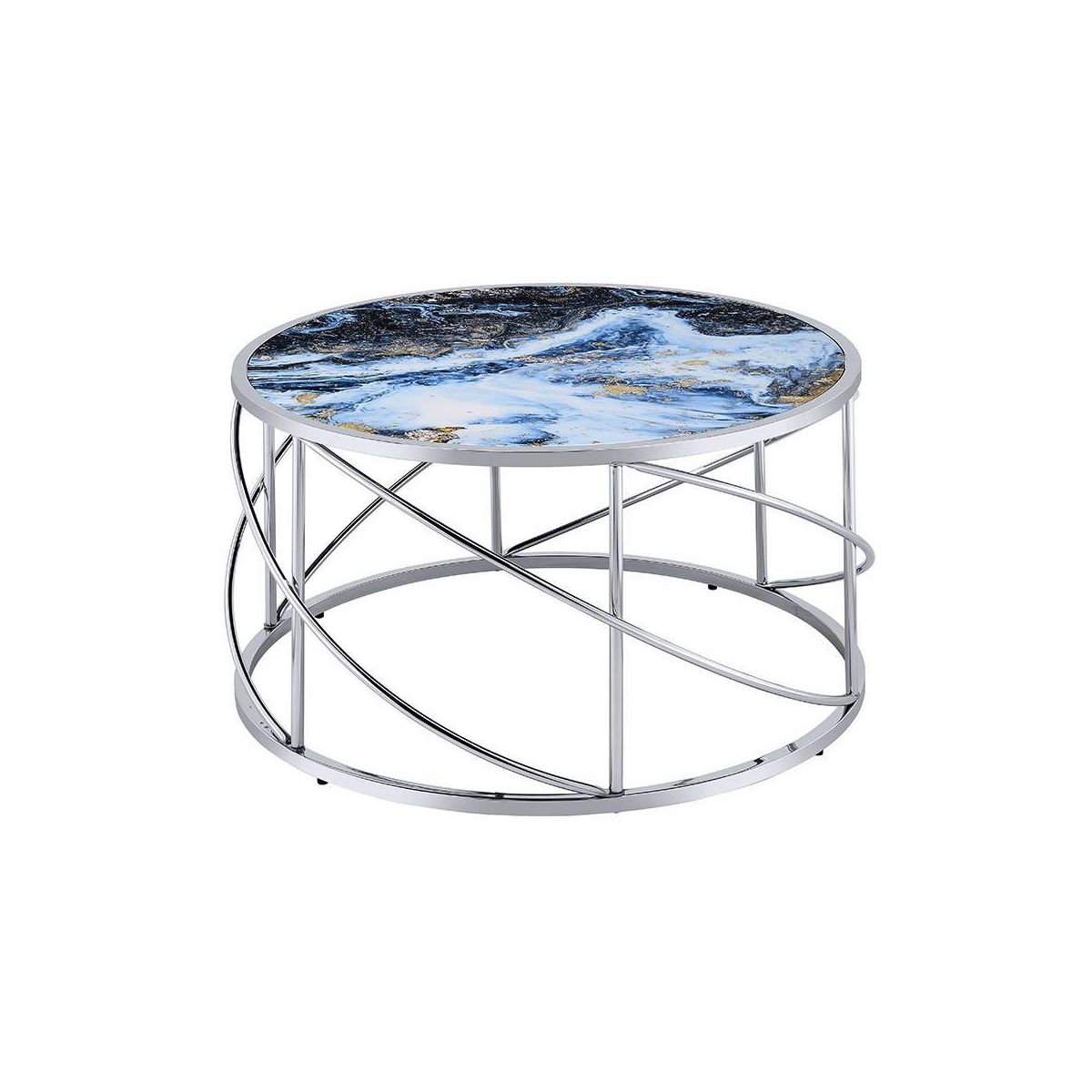 Acme Furniture Lyda Coffee Table Blue Marble Print/Chrome Finish - thumbnail 8