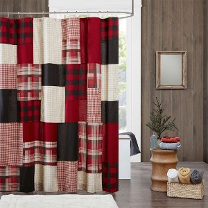 PAGED Inspired Plaid Cotton Shower Curtain, 72x72" Pieced Cotton Shower Curtain for Bathroom, 144TC Lined Multicolored Fabric Shower Curtain - 1 of 4