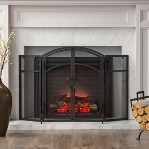 VYNXARIA Folding Fireplace Screen With Door and Tools, Matte Black - 1 of 4