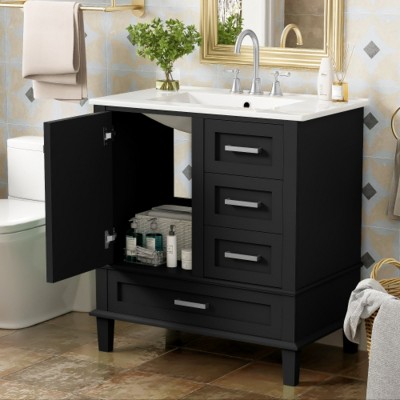 Bathroom Vanity with Sink Combo, Solid Wood Freestanding Cabinet with Drawers & Soft-Close Doors, Modern Storage Vanity Set-Maison Boucle