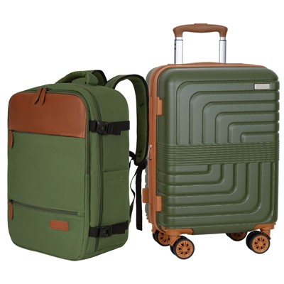 Hykolity 2-Piece Luggage Set, Expandable 20In Carry On with Backpack, PC+ABS Hardside Suitcase with TSA Lock & Spinner Wheels, Durable for Men, Black