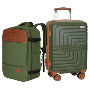 Hykolity Luggage Set 22" Carry On Suitcase with Backpack, Expandable PC+ABS Hardside Travel Baggage 8 Wheels 2-Pack - 1 of 4