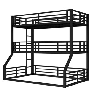 TopComfy Beds Metal Twin over Full Bunk Bed Teens Bed Space Saving Noise Reduced No Box Spring Needed for Bedroom, Black, 56.7"*78.7"*119.93" - 1 of 4
