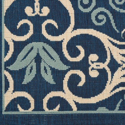 Navy Floral Synthetic Easy Care Outdoor Area Rug
