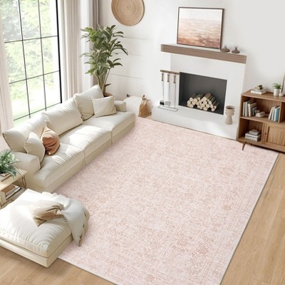 Vintage Distressed Area Rug Washable Living Room Rug Soft Non Slip Floor Carpet for Dining Room Home Office