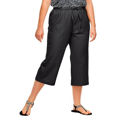 Ellos Women's Plus Size Linen Blend Drawstring Capris - 32, Brown : Target