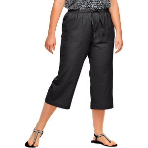 ellos Women's Plus Size Linen-Blend Drawstring Capris - 1 of 4