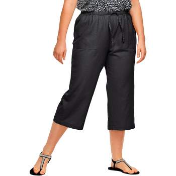 Ellos Women's Plus Size Linen Blend Drawstring Capris, 10 - Navy : Target