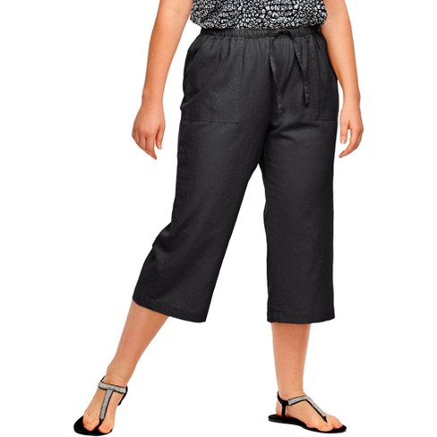 Ellos Women's Plus Size Linen Blend Drawstring Capris, 38 - Black : Target